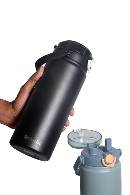 Titan Dual Sipper Flask – 1200ml (Straw + Tilt Cap) - Matte Black